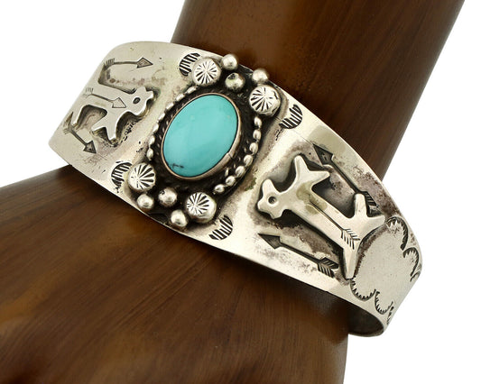 Women's Navajo .925 Silver Natural Turquoise Artist Signed GR C.80's