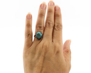 Navajo Ring .925 Silver Natural Blue Turquoise Native American Artist C.1980's