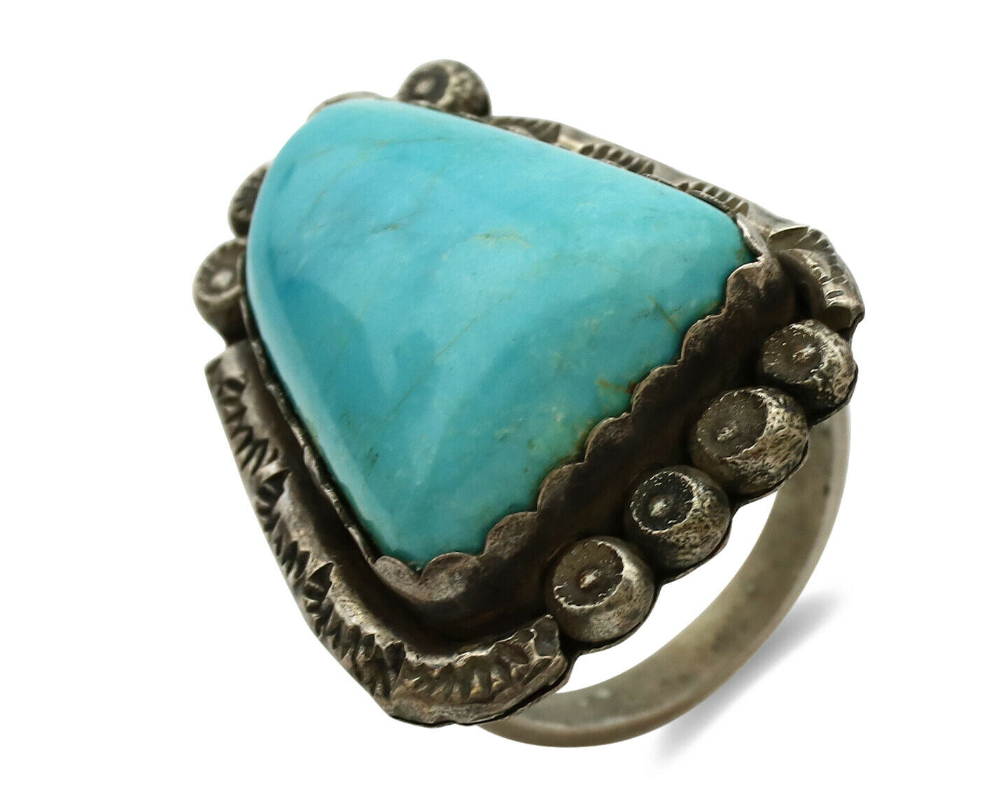 Navajo Ring .925 Silver Blue Turquoise Artist Signed R C.1980's