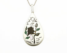 C.80-90's Navajo Henry & Linda BARBER .925 Silver Inlaid Eagle Bird Necklace