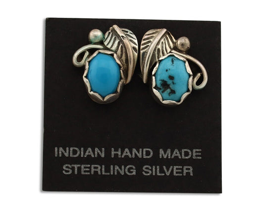 Navajo Earrings 925 Silver Natural Mined Turquoise Native American Artist C.80's