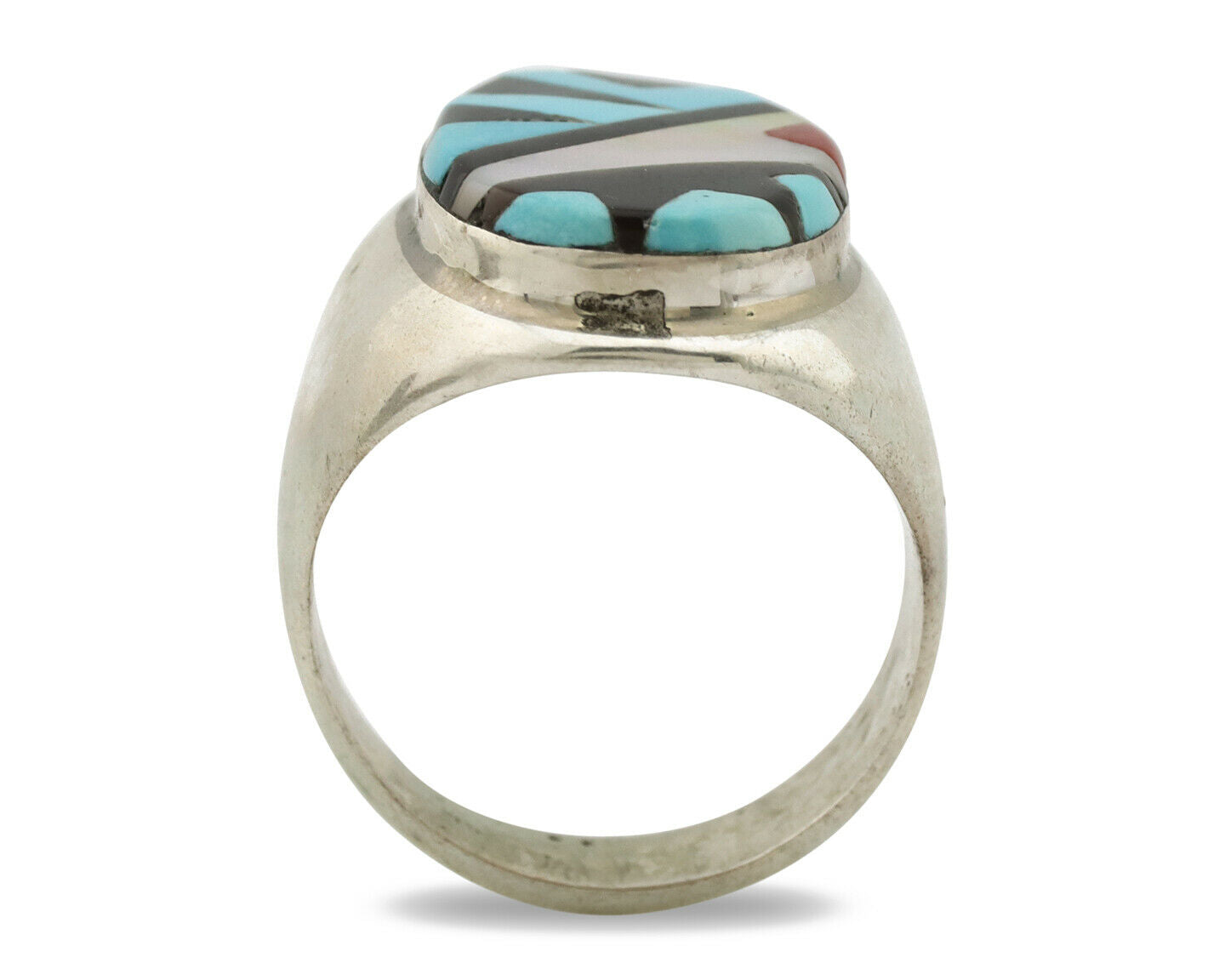 Zuni Inlaid Ring .925 Silver Gemstone Artist Richard & Geneva Terraza C.1980's