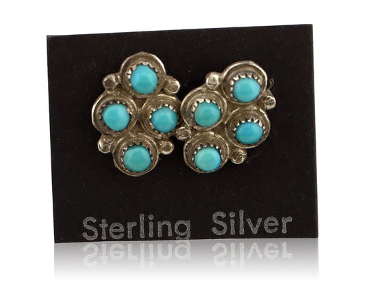 Zuni Earrings 925 Silver Sleeping Beauty Turquoise Native American Artist C.80's