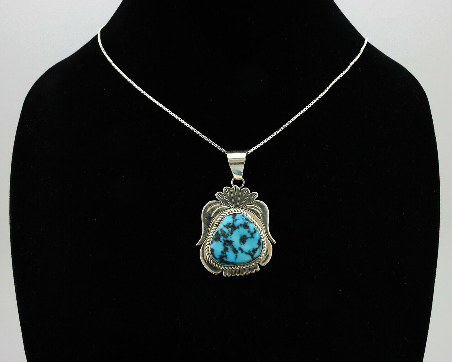 Navajo Necklace .925 Silver Blue Turquoise Signed Charles Johnson C.80's