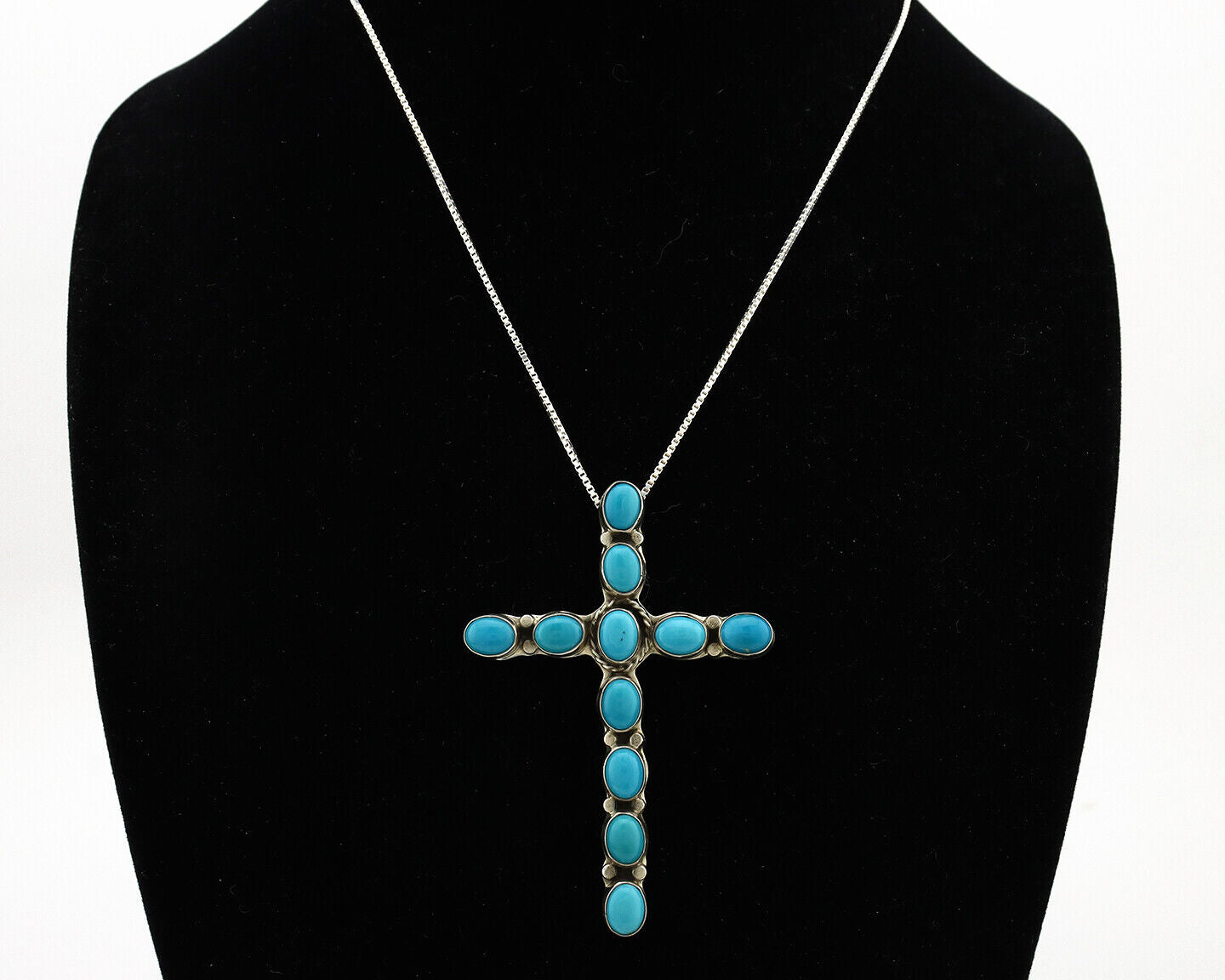 Navajo Cross Necklace 925 Silver Blue Arizona Turquoise Signed Tobe Turpen C.80s