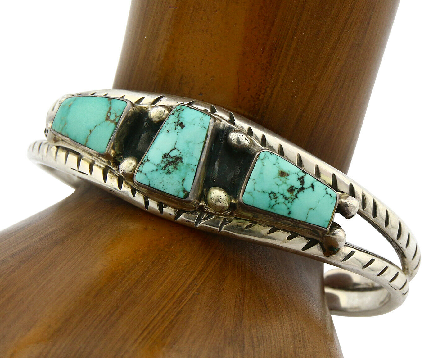 Navajo Turquoise Bracelet .925 Silver Handmade Signed Artist RC C.80's