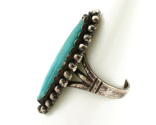 Navajo Ring .925 Silver Kingman Turquoise Signed Artist Sunbell C.80's