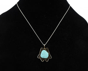 Navajo Handmade Necklace 925 Silver Natural Blue Turquoise Native Artist C.70's