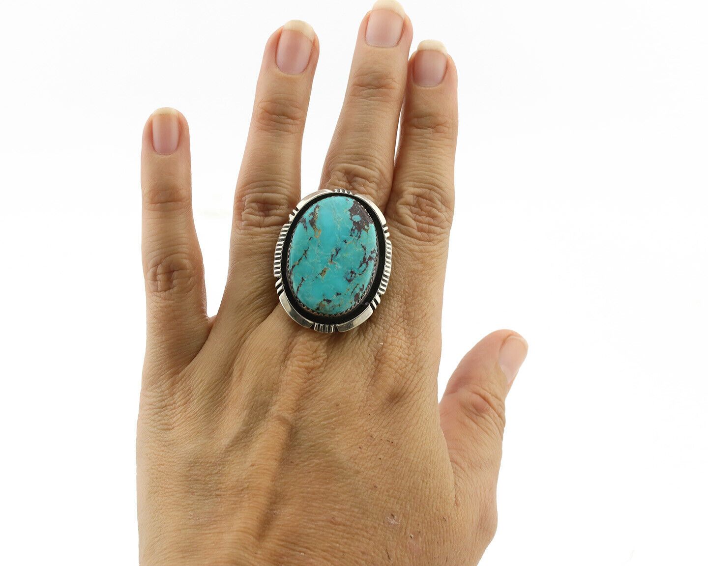 Navajo Ring .925 Silver Natural Turquoise Artist Signed William Denetdale C.80s