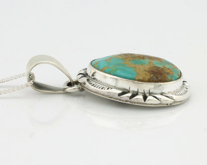 Navajo Kingman Turquoise Pendant .925 Silver Hand Stamped Signed Gecko C.80's