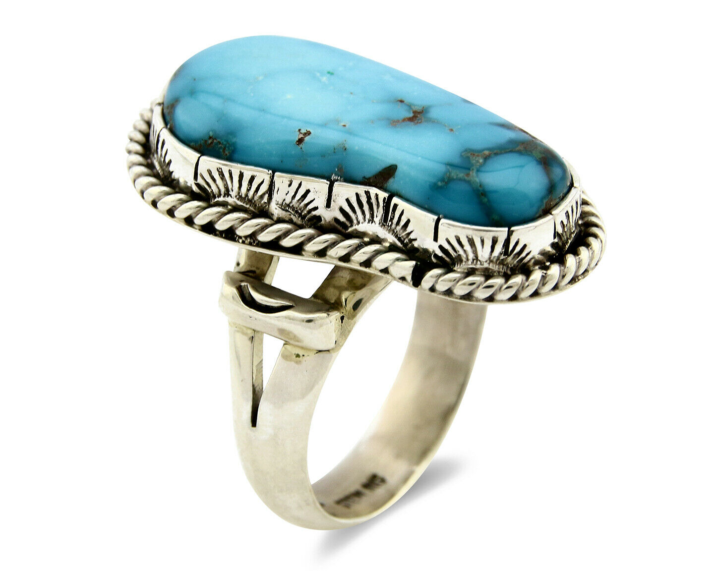 Navajo Turquoise Ring .925 Silver Handmade Signed Artist Begay C.80's