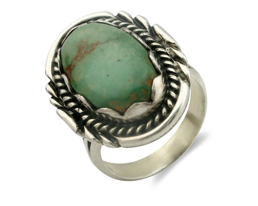 Navajo Ring .925 Silver Natural Green Turquoise Signed Apache C.80's