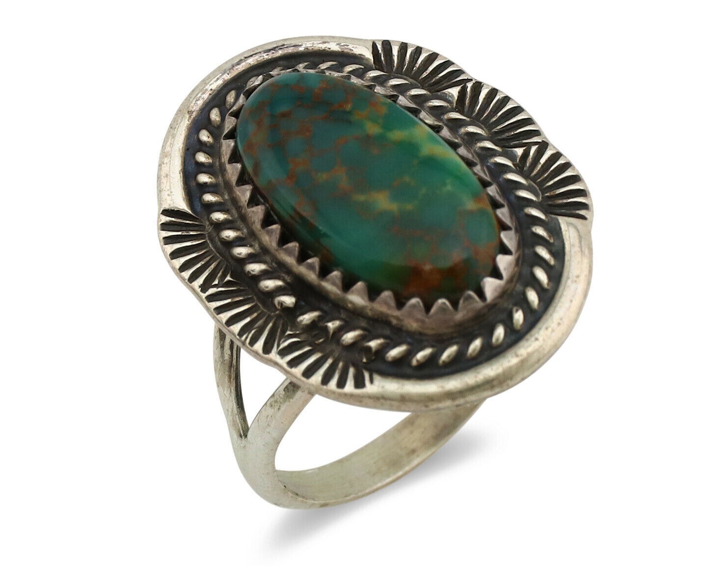 Navajo Ring .925 Silver Green Turquoise Native American Artist C.1980's
