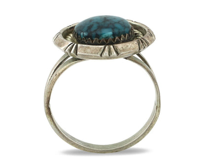 Navajo Ring 925 Silver Spiderweb Turquoise Signed C Montoya & TI C.80's