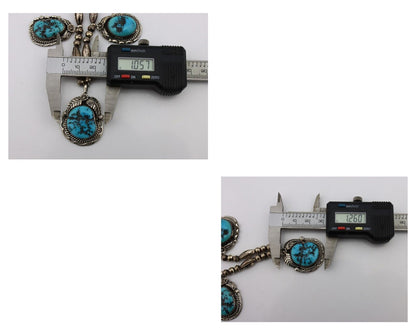 Navajo Necklace 925 Silver Sleeping Beauty Turquoise Artist Signed SC C.80's