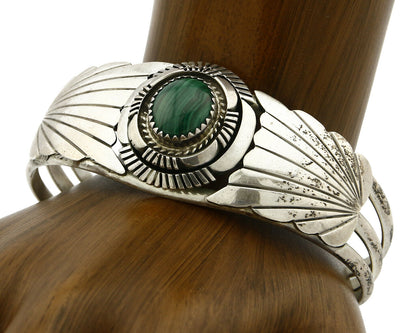 Women's Navajo Bracelet .925 Silver Natural Malachite Cuff Native American C80's