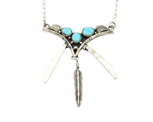 Navajo Necklace .925 Silver Sleeping Beauty Turquoise Signed MC C.80's