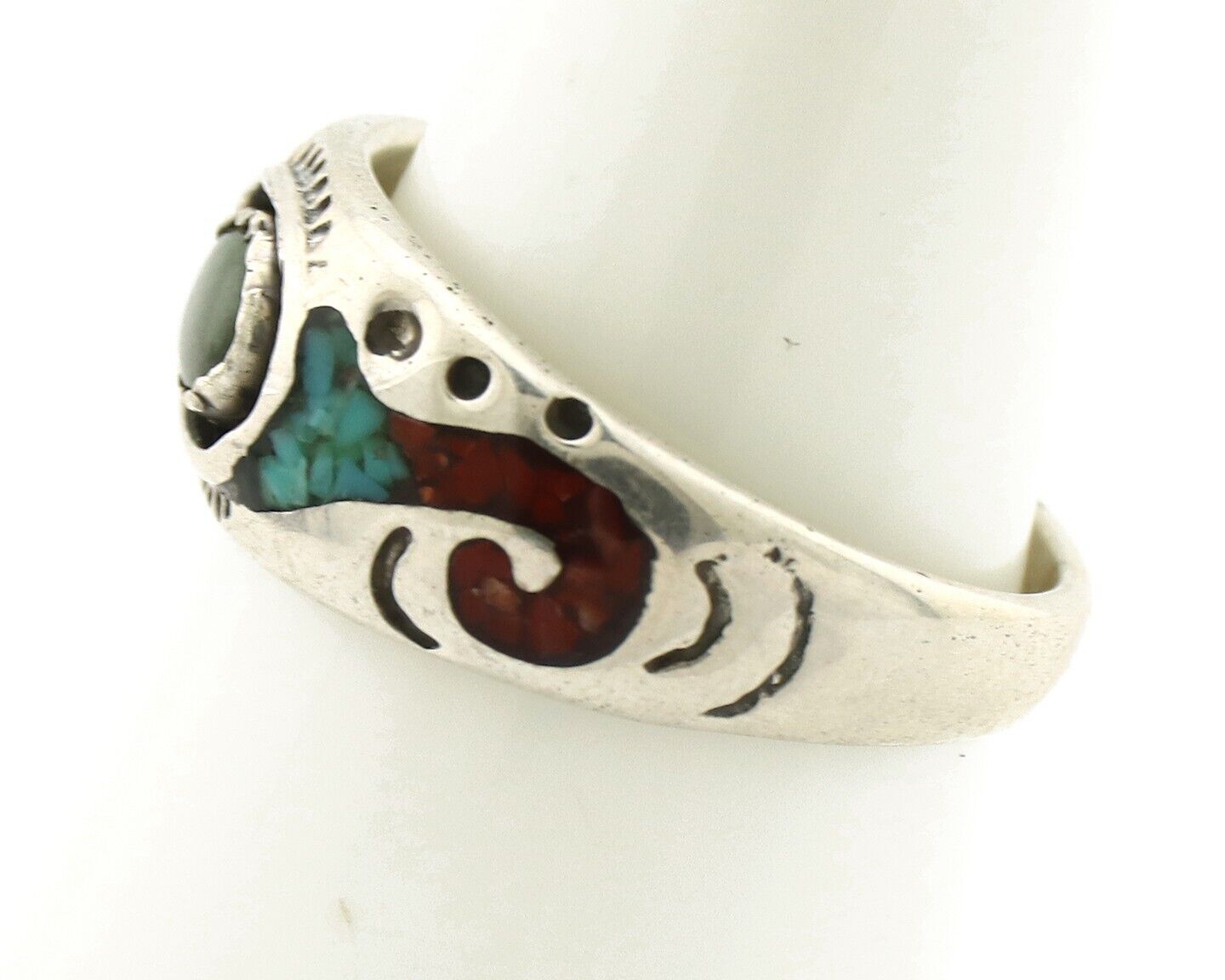 Navajo Handmade Ring 925 Silver Blue Turquoise & Coral Native American C.80's