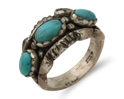 Navajo Ring .925 Silver Natural Blue Turquoise Native American Artist C.80's