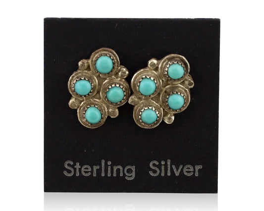 Zuni Earrings 925 Silver Sleeping Beauty Turquoise Native American Artist C.80's