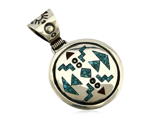 Navajo Inlaid Pendant .925 Silver Signed Artist Stanley Bain C.80's