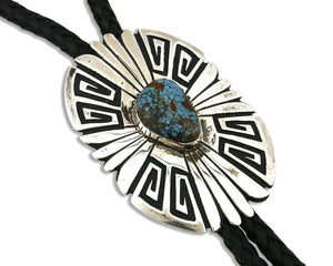 Navajo Turquoise Bolo Tie .925 Silver Bisbee Turquoise Artist Signed T Billy