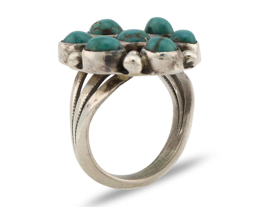 Navajo Ring .925 Silver Natural Blue Turquoise Artist Signed LP C.80's