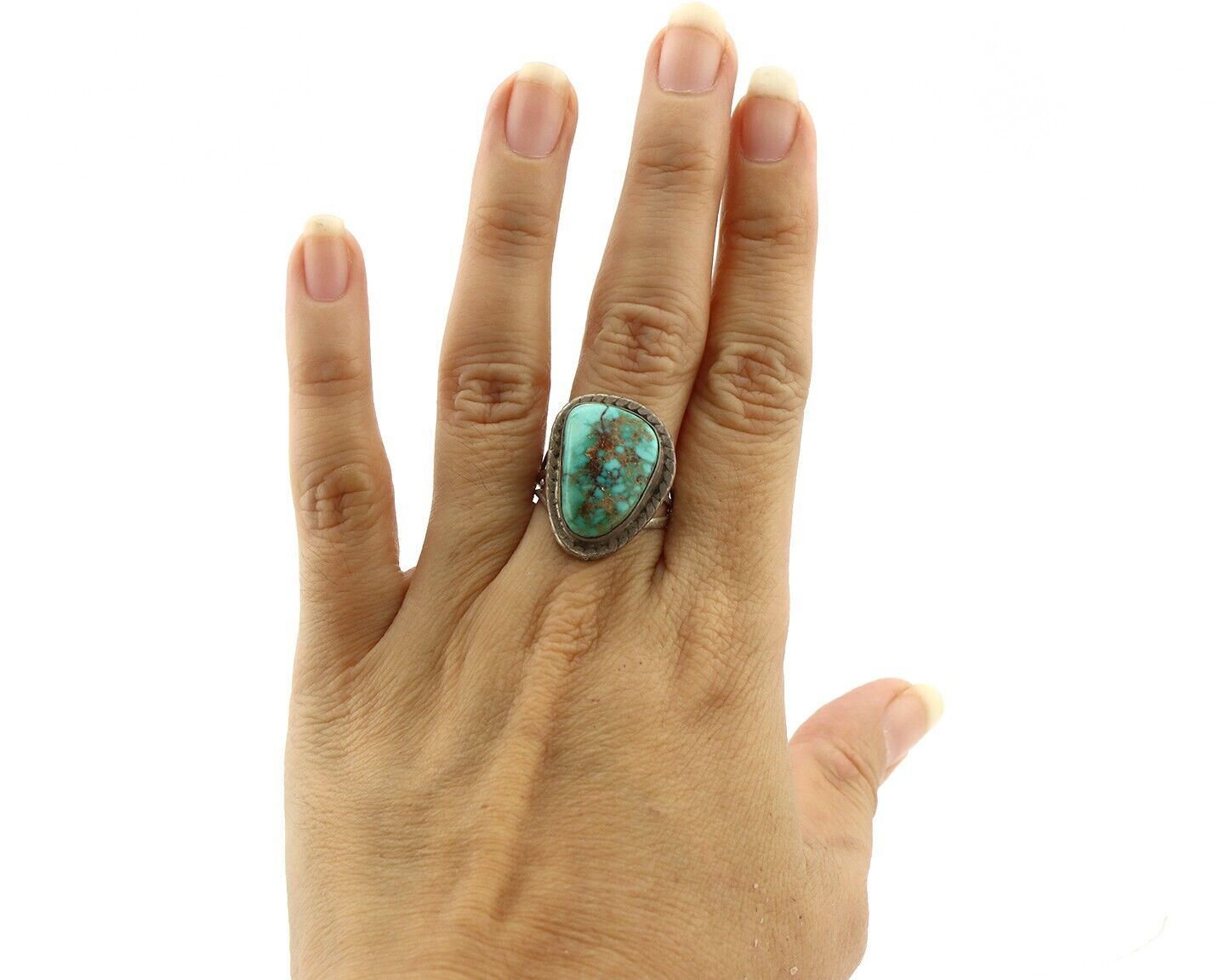 Navajo Ring 925 Silver Natural Blue Turquoise Native Signed DZ C.80's