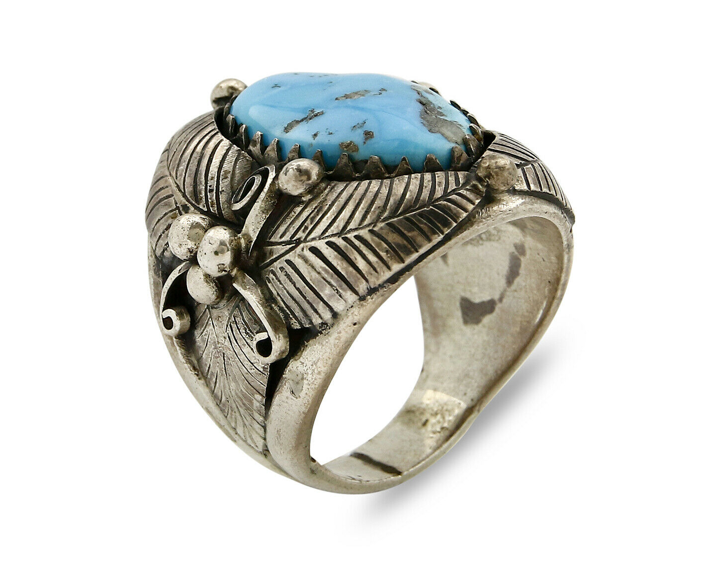 Navajo Turquoise Ring .925 Silver Handmade C.1980's Size 9.5