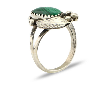 Navajo Ring 925 Silver Natural Malachite Artist Signed Justin Morris C.80's