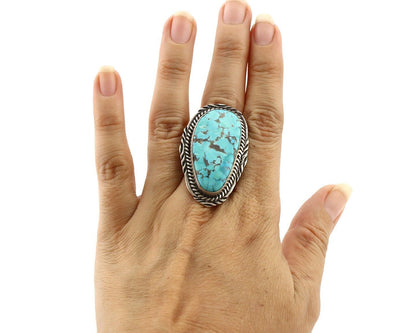 Navajo Ring 925 Silver Blue Spiderweb Artist Signed Billy Eagle C.80s