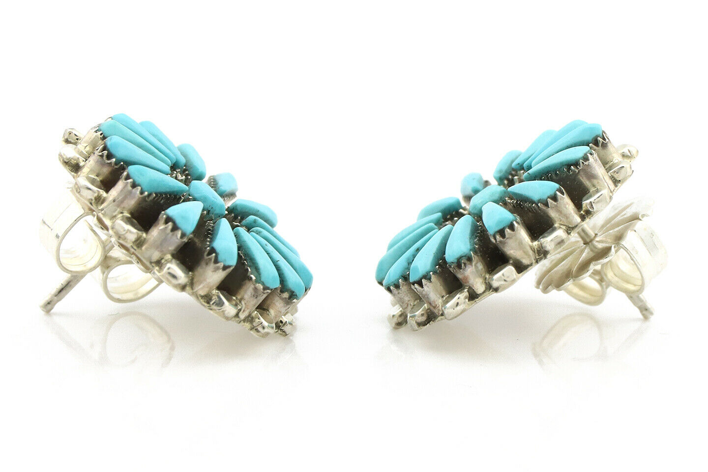 Zuni Earrings .925 Silver Petti Point Natural Blue Turquoise Native Artist C.80s