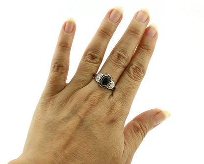 Navajo Ring 925 Silver Natural Mined Black Onyx Native American Artist C.80's