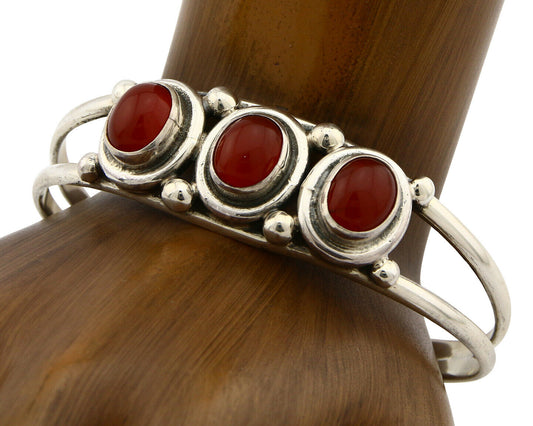 Navajo Bracelet .925 Silver Carnelian Gemstones Handmade Native Artist C.80's
