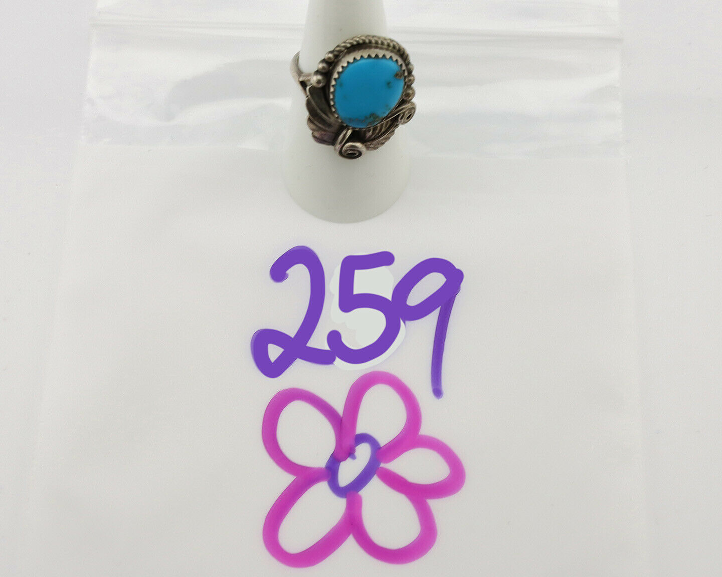 Navajo Ring .925 Silver Morenci Turquoise Artist Signed MC C.80's