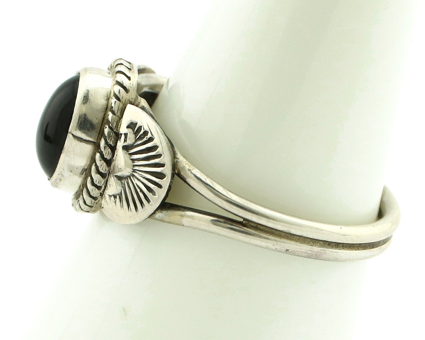 Navajo Ring 925 Silver Natural Mined Black Onyx Native American Artist C.80's