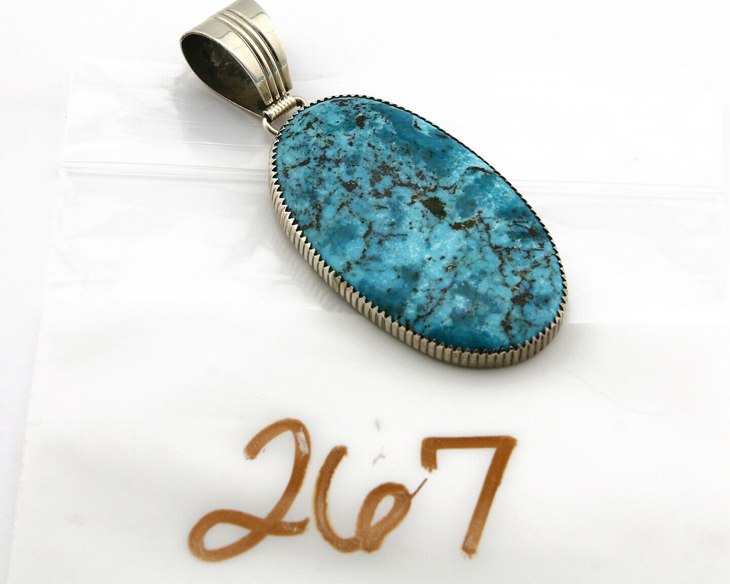 Navajo Pendant Turquoise Mountain .925 Silver Signed LTB C.80's