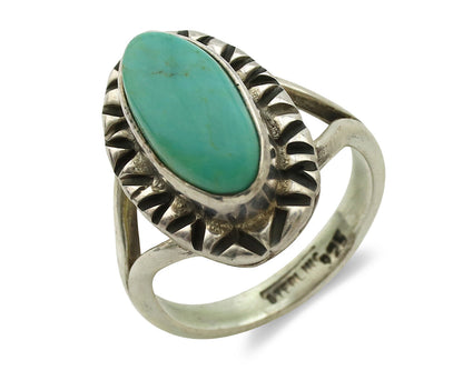 Navajo Ring .925 Silver Kingman Turquoise Artist Signed Gecko C.80's