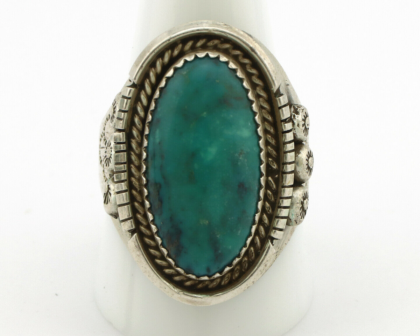 Navajo Ring .925 Silver Kingman Turquoise Artist Signed BB C.80's