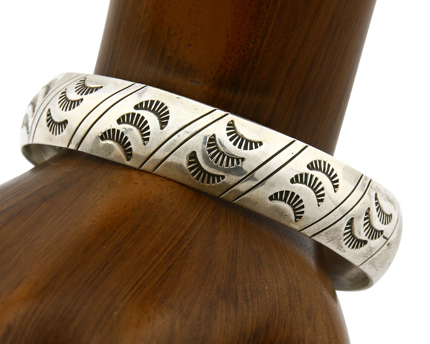 Navajo Bracelet SOLID .925 Silver Hand Stamped Cuff Artist Signed Tracy C.80's