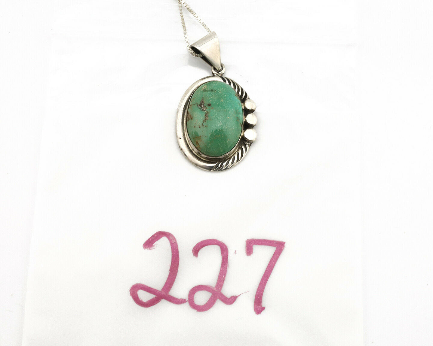 Navajo Necklace .925 Silver Kingman Turquoise Signed Sun C.1980's