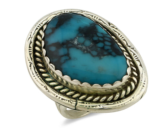 Navajo Ring .925 Silver Blue Spiderweb Turquoise Native American C.80's