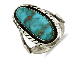 Navajo Ring .925 Silver Blue Gem Turquoise Native American Artist C.80's