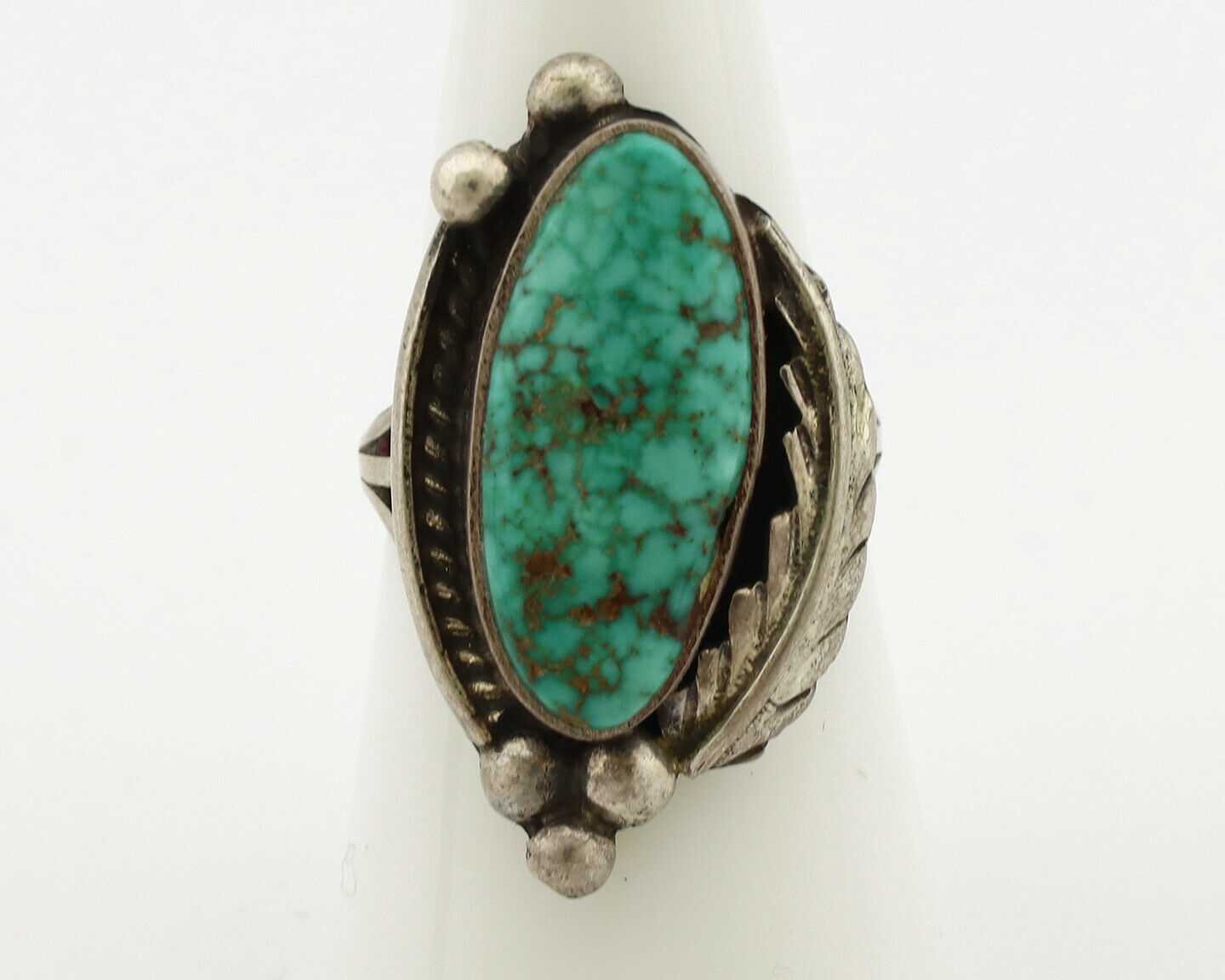 Navajo Ring .925 Silver Spiderweb Turquoise Signed Native Artist C.80's