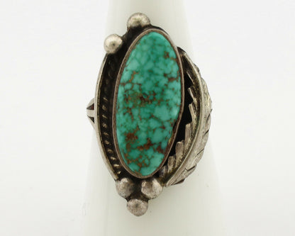 Navajo Ring .925 Silver Spiderweb Turquoise Signed Native Artist C.80's