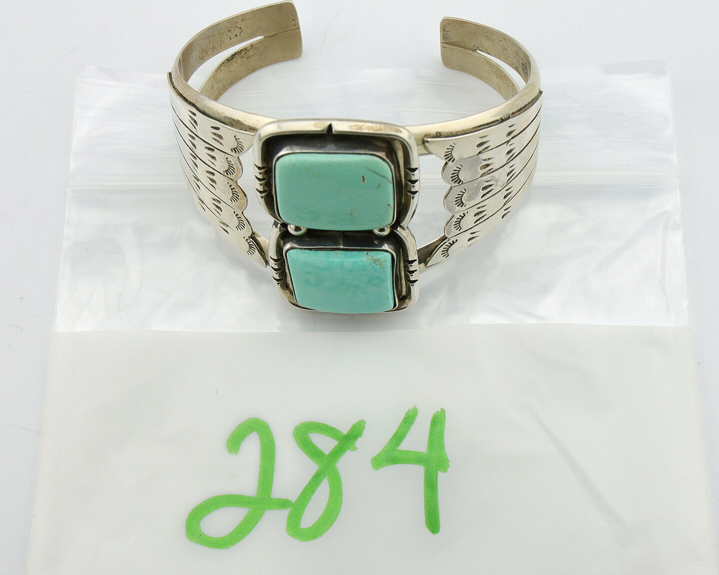 Navajo Bracelet .925 Silver Castle Dome Turquoise Native American Artist C.80's