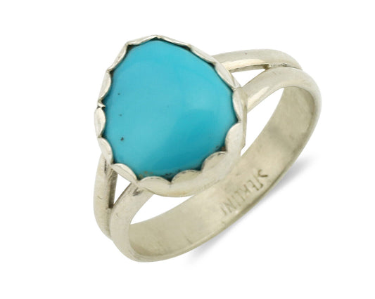 Navajo Ring .925 Silver Sleeping Beauty Turquoise Native American Artist C.1980s