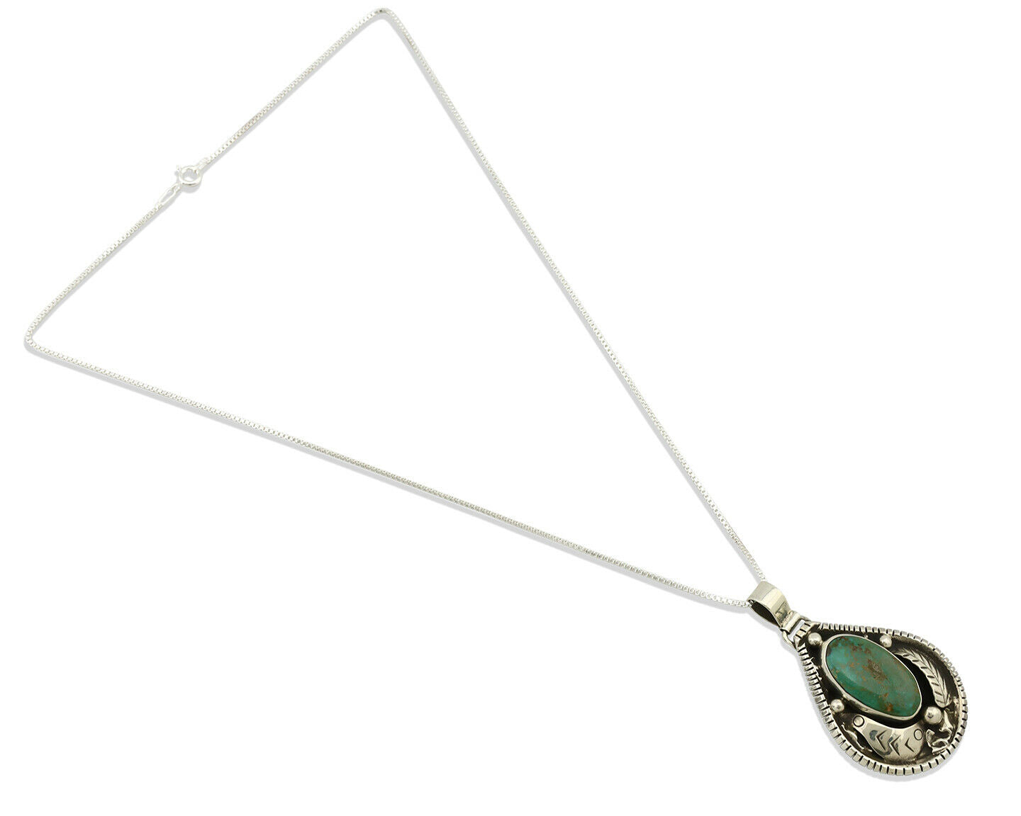 Navajo Necklace .925 Silver Royston Turquoise Signed Tepee C.1980's