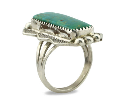 Navajo Ring .925 Silver Natural Aqua Turquoise Signed Apache C.80's