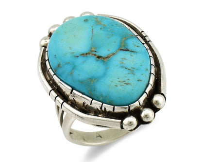 Navajo Ring 925 Silver Natural Mined Blue Gem Turquoise Artist Signed A C.80's